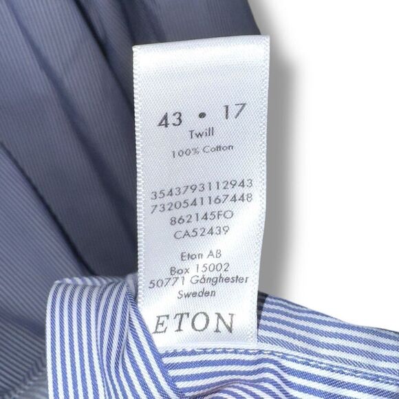 Eton Contemporary Blue Bengal Striped Twill Semi Spread Dress Shirt XL 17 - Picture 7 of 9